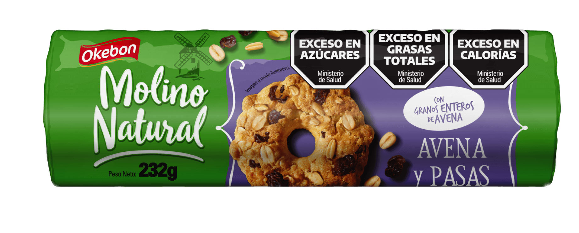 OKEBON MOLINO AVENA Y PASAS X 232 GRS 16